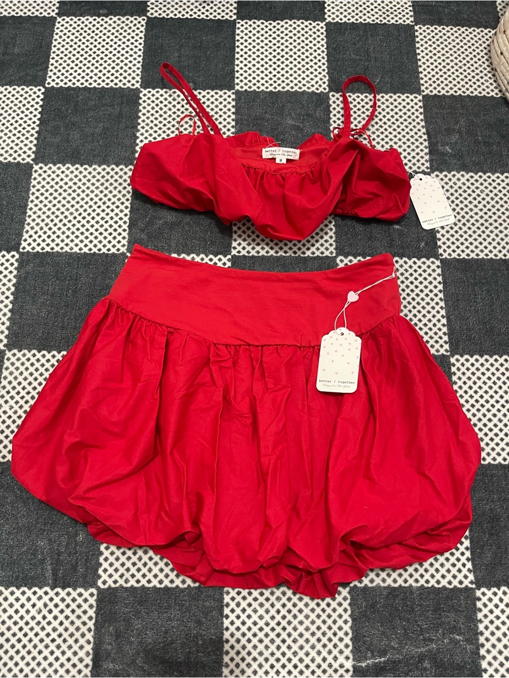 Two-Piece Red Mini Skirt and Crop Top Set